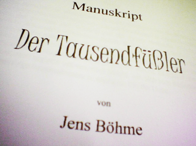 Manuskript Coverseite Der Tausendfüßler