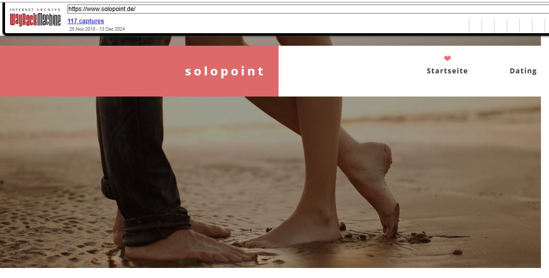 ScreenShot Wayback Machine von der Startseite und dem Projekt solopoint.de - ehemalige Webseite zum Thema Dating