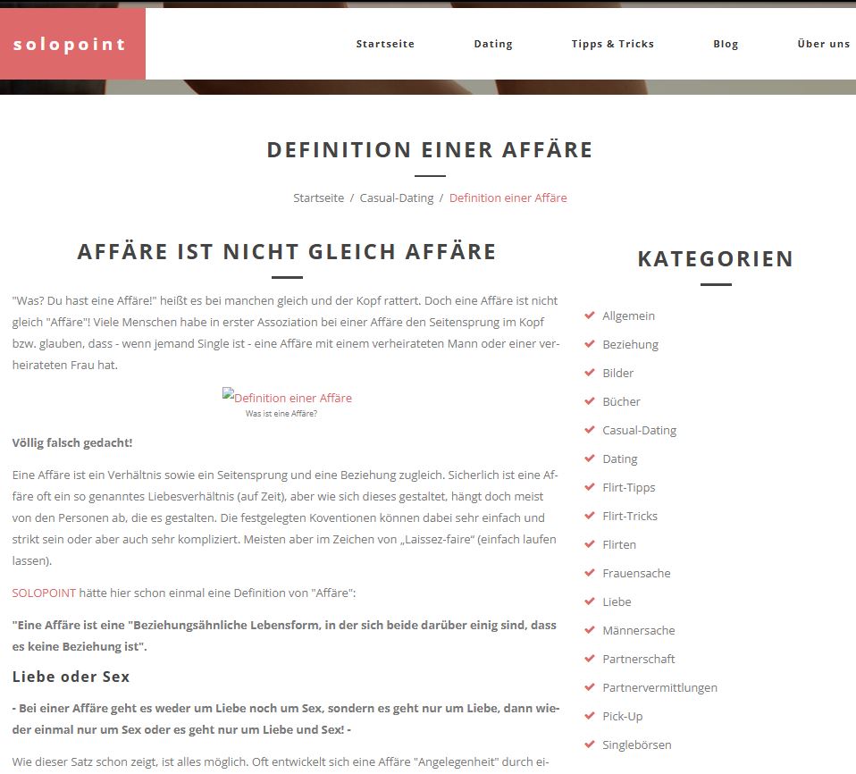 Artikel "Definition einer Affäre" - Affäre ist nicht gleich Affäre von Jens Böhme auf dem Datingportal solopoint.de